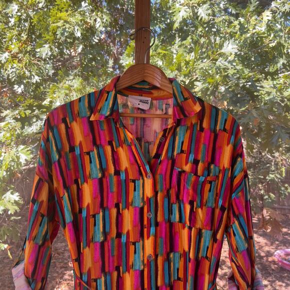 Savanna Jane Women's Colorful Embroidered Midi Shirt Dress Size M - Picture 3 of 12